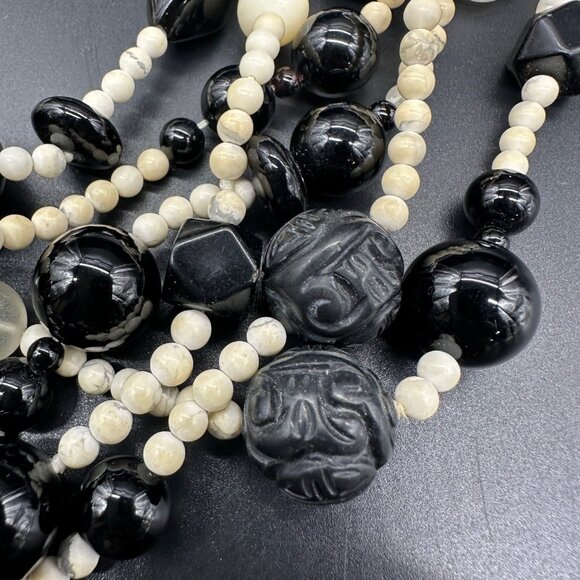 Vintage Statement Necklace Kia Yin Lo KYLO 6 Strand Stone Glass Plastic Bead 80s - Picture 6 of 9